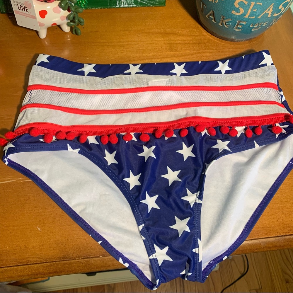 🐝 3/$15 High rise American flag bikini bottoms swimsuit